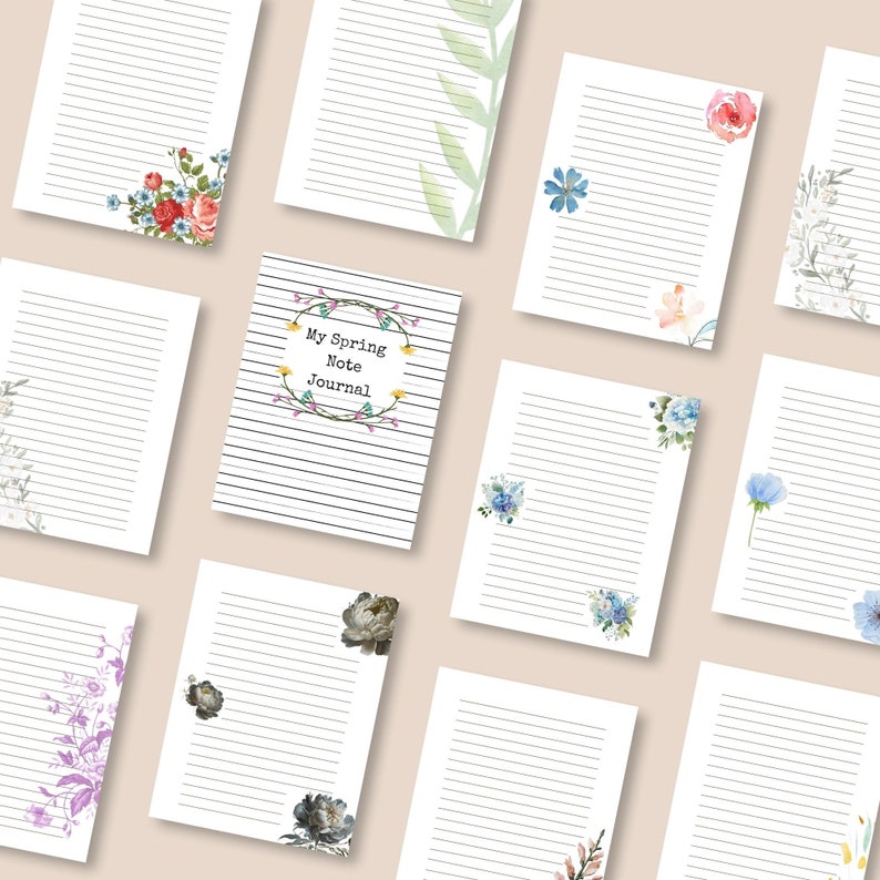 Journal Note Paper Printable Floral Lined Journal Pages – Printable Writing Paper Set (PDF) - Etsy