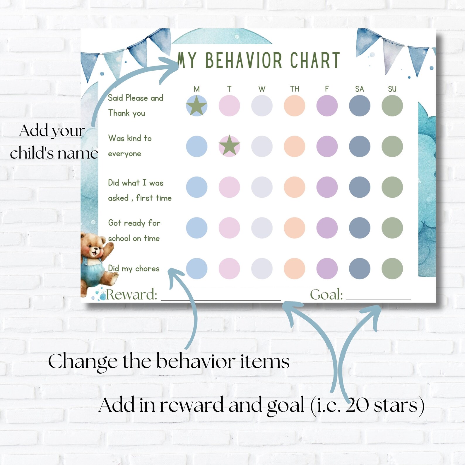 Behavior Chart for Preschool, Printable, Kids Behavior Chart | Toddler ...