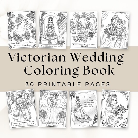 Victorian Wedding Coloring Pages, Kids Activity Printable (30 Pages)
