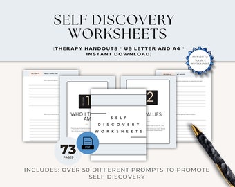 Self Discovery Worksheets, Therapy Journal Prompts (PDF)
