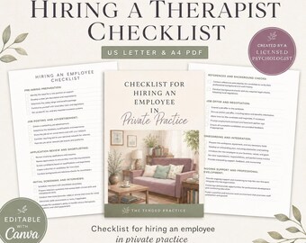 Modèle de liste de contrôle pour l'embauche d'un thérapeute, pratique de la santé mentale (canva modifiable, PDF)