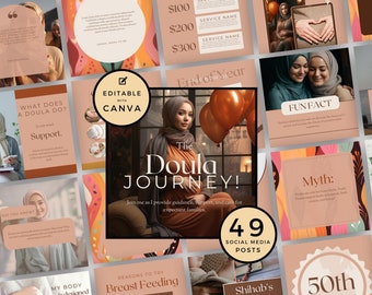 Muslim Doula Social Media Templates, Arab Mothers, Canva (47 Posts)