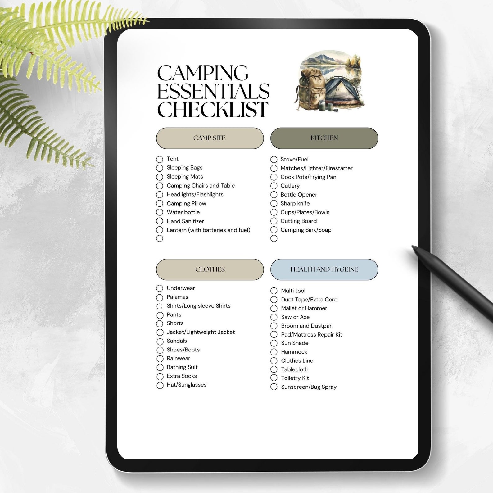 Camping Essentials Checklist Printable | Vacation Planner (PDF) - Etsy