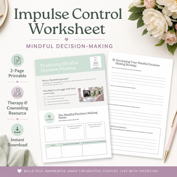 Impulse Control Worksheets For Adults – Emotional Regulation Tools, Therapy Printables, & Anger Management Resources
