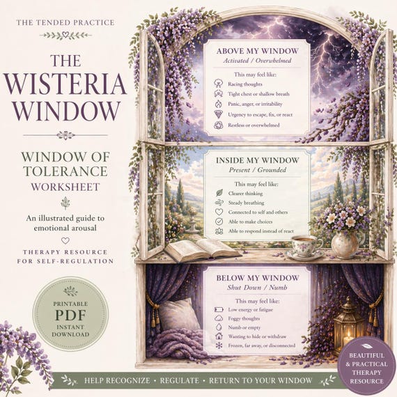 Window of Tolerance Worksheet: Emotional Regulation, Coping Skills, Therapy Resources, Nervous System Tools