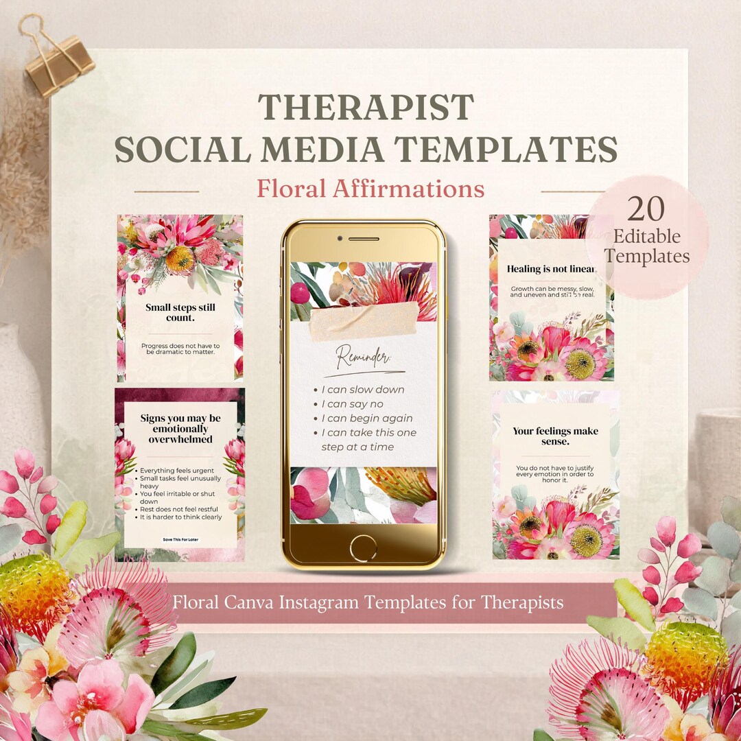 Floral Canva Instagram Templates for Therapists, Mental Health ...
