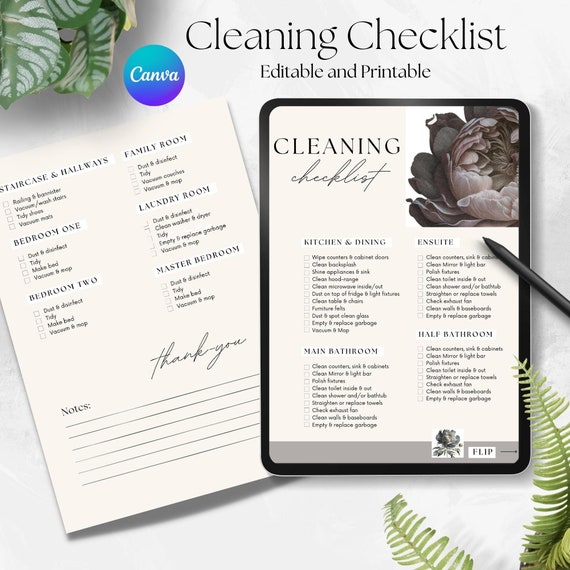 Editable Cleaning Checklist Template, Housekeeping, Airbnb (Printable)