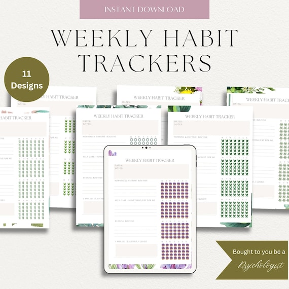 11 Habit Trackers Printable, Weekly Routine, ADHD Therapy Tool (PDF)