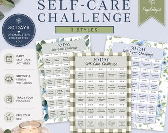 Self-Care Challenge Tracker Printable | 30-Day Wellness (PDF)