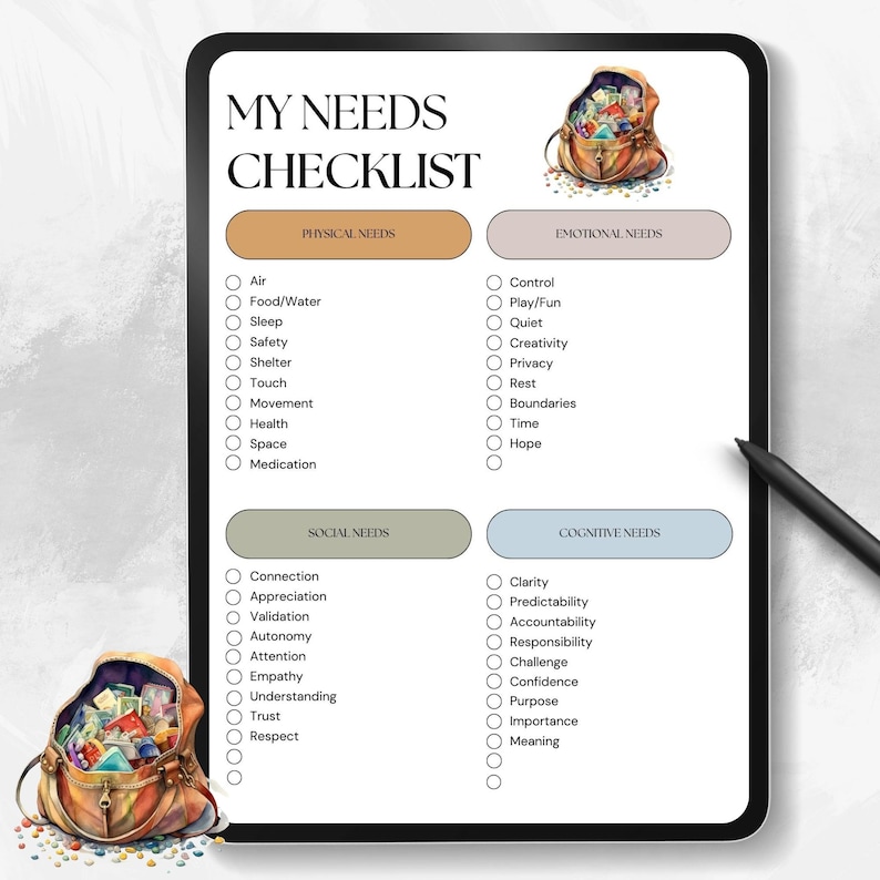 Mental Health Needs Checklist | Self-care Worksheet (printable) - Etsy