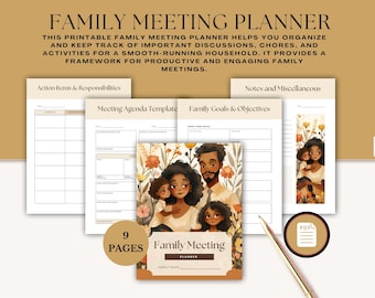 Printable Family Meeting Planner, Agenda, Chore Chart (Digital Download)