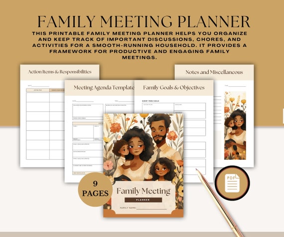 Printable Family Meeting Planner, Agenda, Chore Chart (Digital Download)