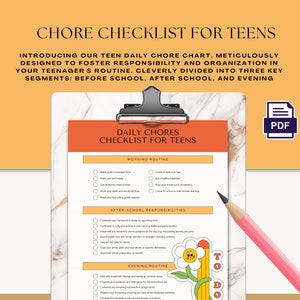 Chore Chart For Teens | Kids Daily Weekly Schedule | Responsibility Chart | Screen Time | Checklist | Kids Teens Adults | Routine Checklist