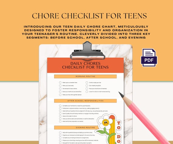Teen Daily Chore Chart | Printable Responsibility Checklist (PDF)