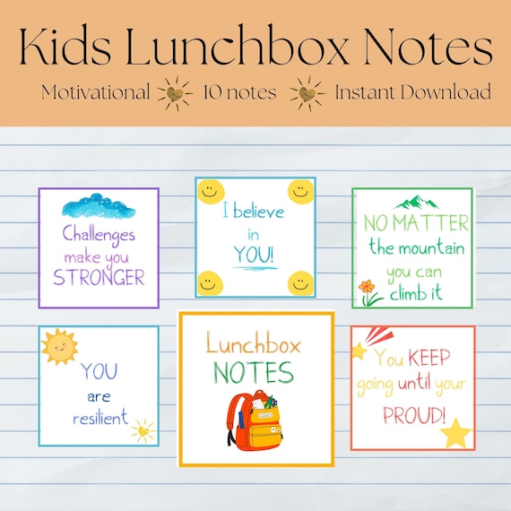 Kids Positive Affirmation Lunchbox Notes | Printable Encouragement Cards (Instant Download)