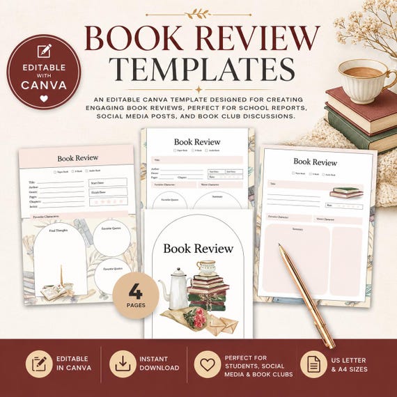 Editable Book Review Template | Canva Instagram Posts (Digital Download)