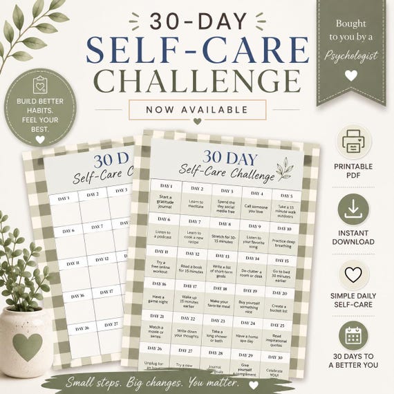 Self-Care 30-Day Challenge Tracker Printable (PDF)