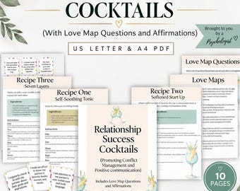 Documents pour la thérapie de couple, Fiches de travail pour la thérapie de couple, Relations, Méthode Gottman, Cartes de l'amour, Conversations, Cartes d'affirmation, Coaching