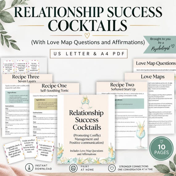 Couples Counseling Handouts, Couples Therapy Worksheets, Relationships, Gottman, Love Maps, Conversations, Affirmation Cards, Coaching