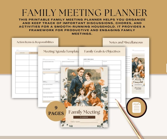 Printable Family Meeting Planner, Agenda, Chores, Responsibilities (Digital Download)