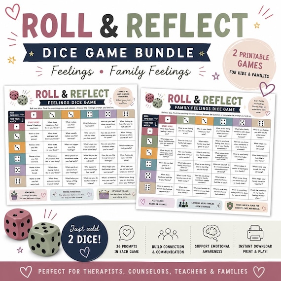 Feelings Dice Game Bundle | Feelings & Family Feelings Printable | Therapy Activity for Kids | Family Therapy Game | SEL Counseling Resource
