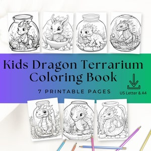 Terrarium Coloring book for Kids, Dragons, Kids Activity Book, Children&#39;s Activity Pages, Coloring Book, Entertainment, Instant Download