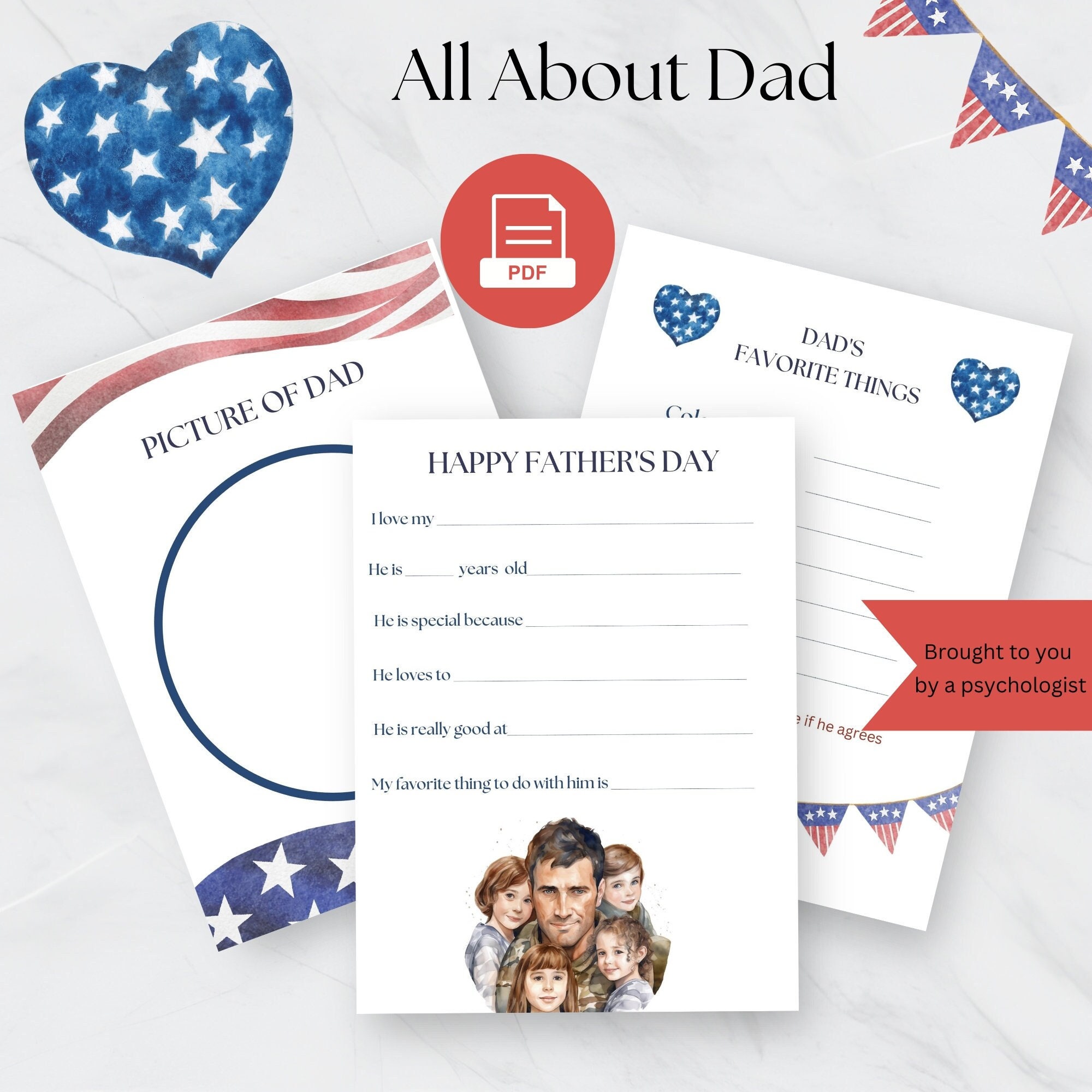 Printable All About Dad Fill in Template, Fathers Day Gift From Family ...