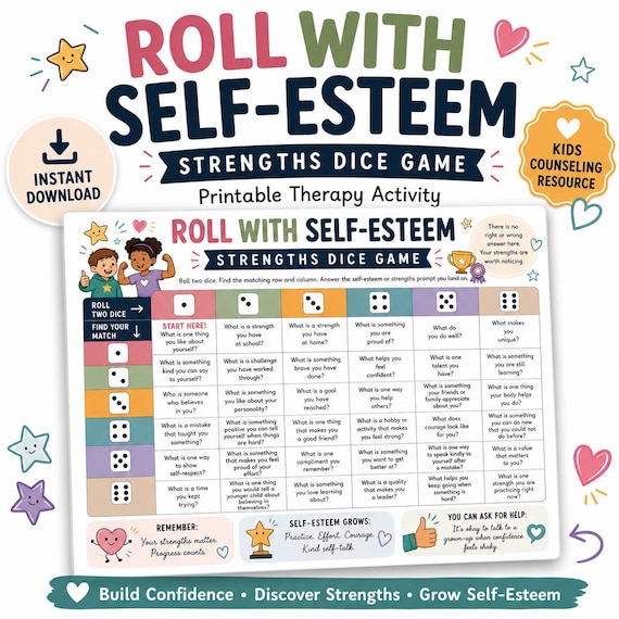 Teen Therapy Dice Game: Creative Icebreakers for Anxiety Relief, Self-Esteem Boost, and Group Discussions