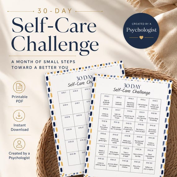 Self-Care Challenge Tracker Printable: 30 Day Wellness (PDF)