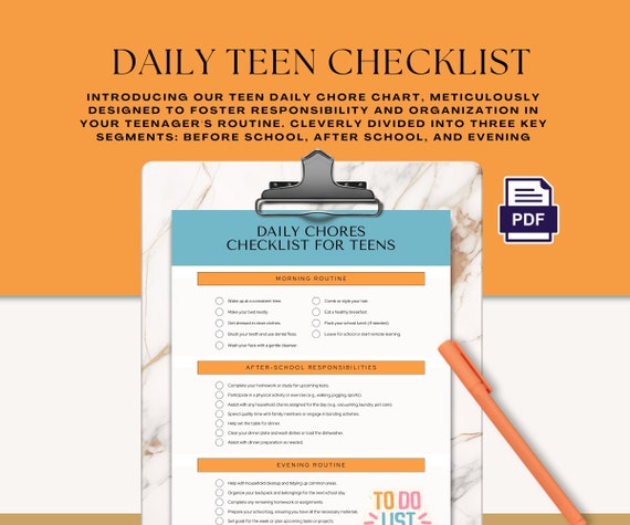 Teen Chore Chart | Daily & Weekly Checklist (Printable PDF)