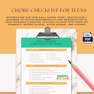 Chore Chart For Teens | Kids Daily Weekly Schedule | Responsibility Chart | Screen Time | Checklist | Kids Teens Adults | Routine Checklist