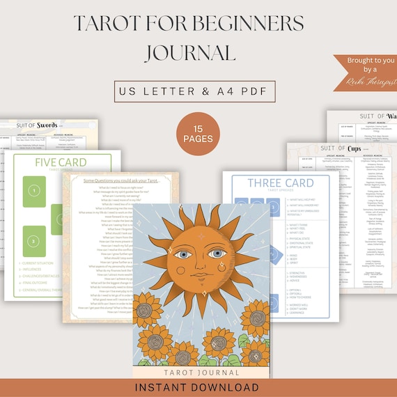Tarot Journal Printable, Beginner's Guide, Card Spreads (PDF Download)