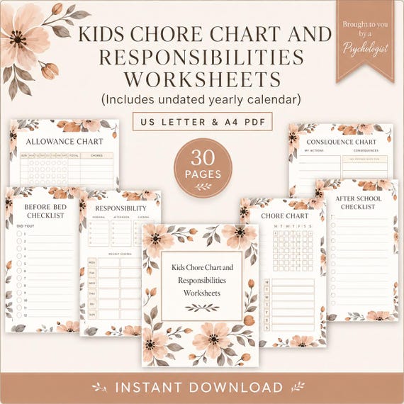 Printable Kids Chore Charts, Responsibility Checklist (PDF)