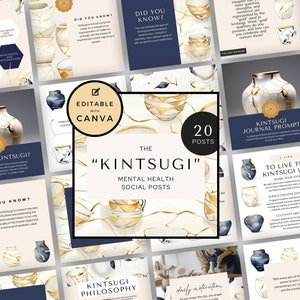 Kintsugi Mental Health-inlägg på sociala medier, Canva-mallar (digital nedladdning)