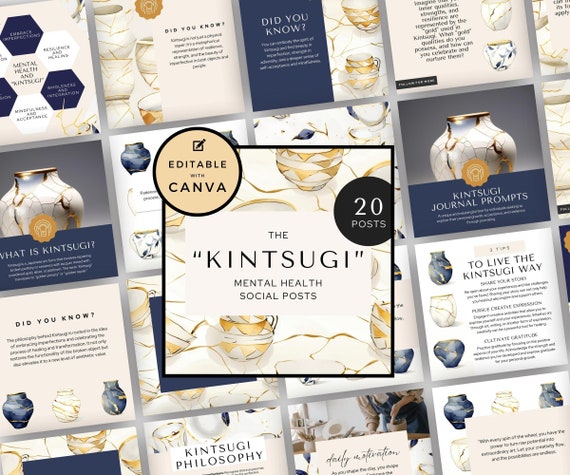 Kintsugi Mental Health Social Media Posts, Canva Templates (Digital Download)