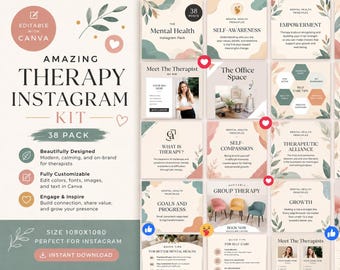 Mental Health Instagram Post Templates, Therapy Engagement (Canva Editable)