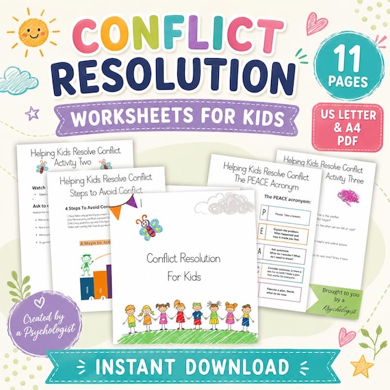 Conflict Resolution Worksheets for Kids, Teens, Relationship Skills (PDF)