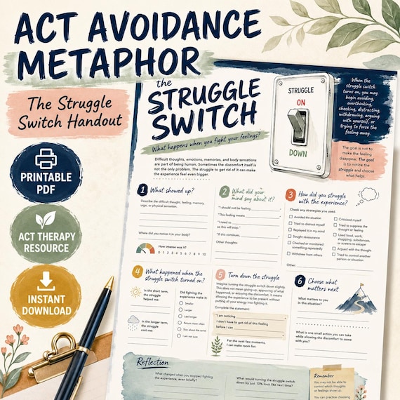 Act Therapy Worksheets Adults For Emotion Regulation, Coping Skills Tools, Avoidance, Self-Help Guidance