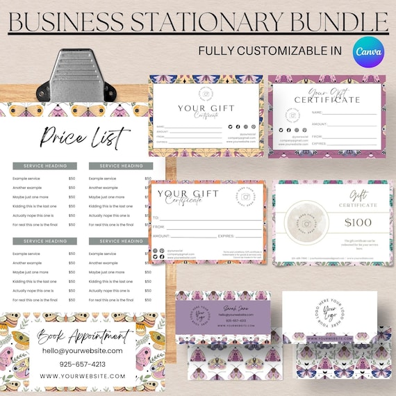 Reiki Business Branding Template, Moth Design, Pricelist, Gift Voucher, Canva (Digital Download)