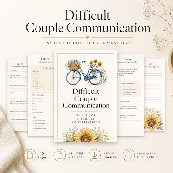 Couples Counseling Worksheets, Difficult Conversations, Therapy Handouts (Instant Download)
