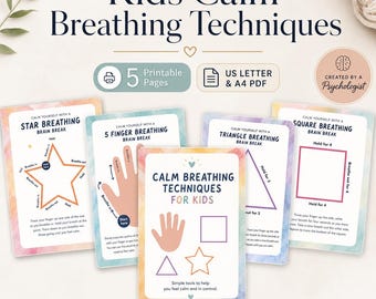 Kids Calm Breathing Worksheets, Meditation Techniques (PDF)