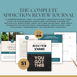 Diario de sobriedad / Indicaciones del diario de recuperación de adicciones / Hojas de trabajo de salud mental / Hojas de trabajo de recuperación de adicciones / Regalos Aa / Herramienta de terapia