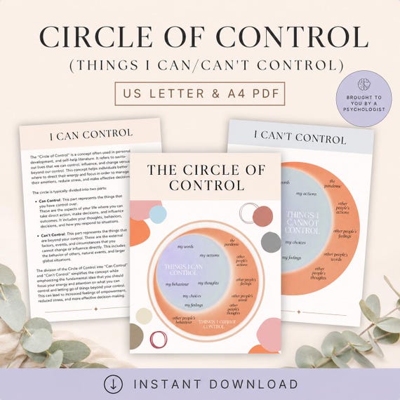Circle of Control Handouts, Anxiety Relief Worksheets (PDF)