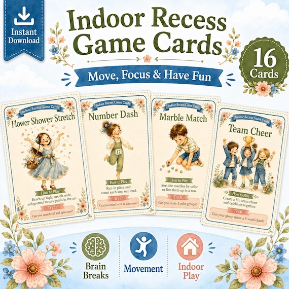 Brain Breaks Movement Cards For Kids: Fun Exercise Cards For Classroom & Indoor Recess Activities
