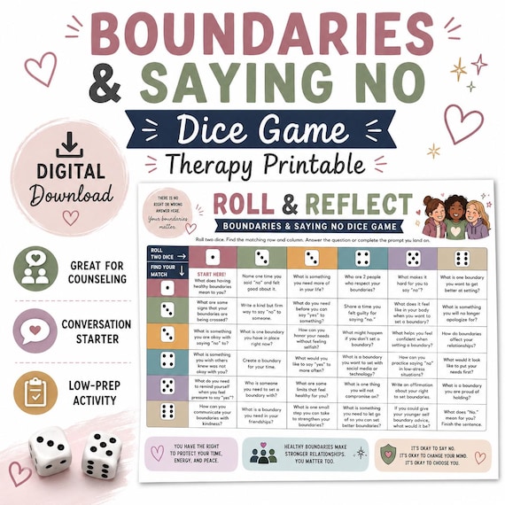 Teen Therapy Dice Game: Fun Group Activity for Anxiety, Self-Esteem, and Emotional Wellness in Teens