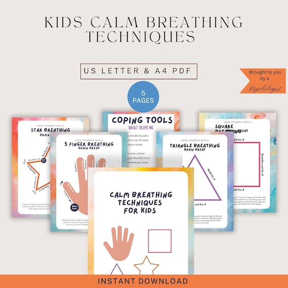 Kids Calm Breathing Worksheets, Meditation Techniques (PDF)