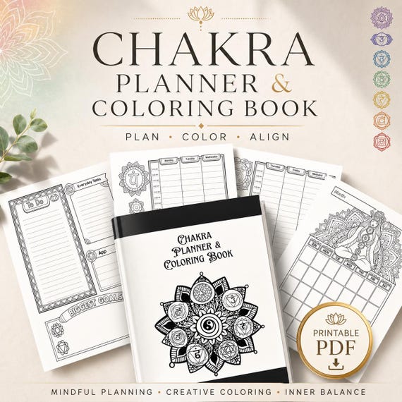 Chakra Coloring Book and Planner, Reiki Printable (Digital Download)