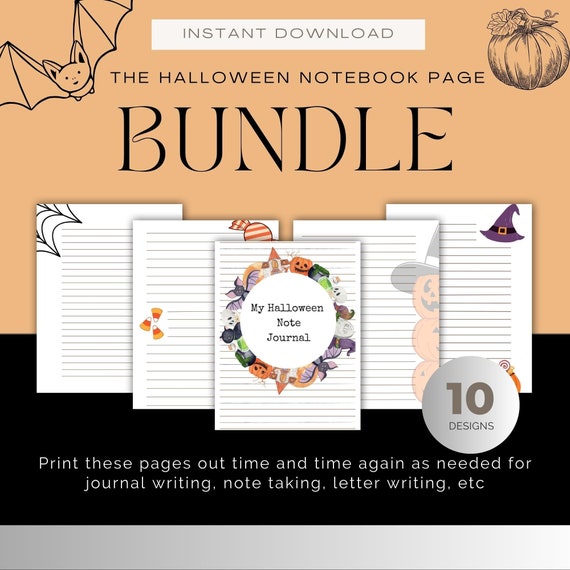 Halloween Lined Journal Pages – 10 Printable Designs (PDF)