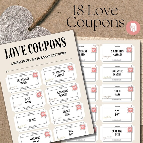 18 Love Coupons, Valentines Day Gift (Digital Download)