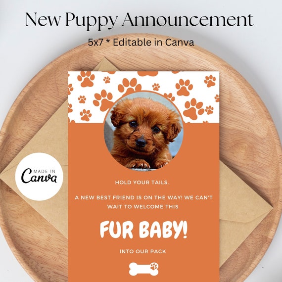 Editable Puppy Announcement Template, Welcome Home Sign (Canva)